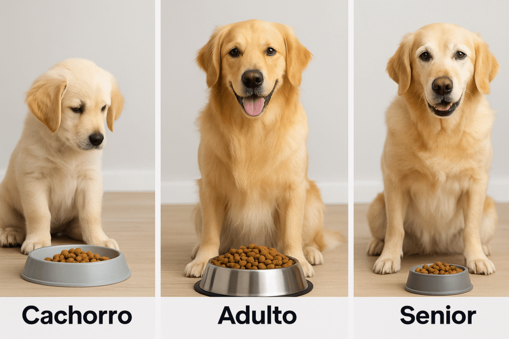 Diferentes etapas de vida de un perro grande y su alimentación específica para cada fase