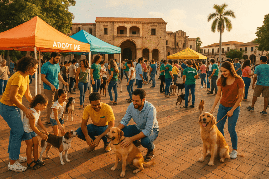 Feria de adopción de perros en Plaza Central de la Zona Colonial en Santo Domingo.