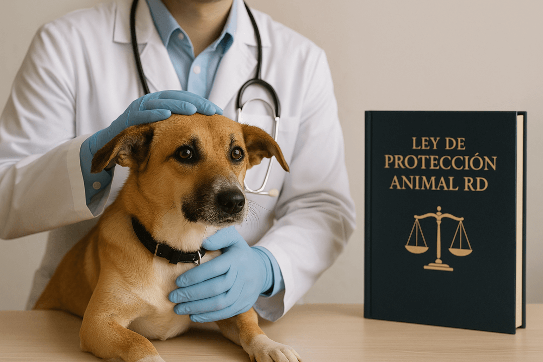 Veterinario atendiendo a un perro rescatado bajo el amparo de la Ley de protección animal RD