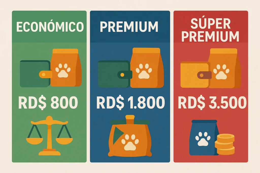 Comparativa de precios del mejor alimento para perros en RD según diferentes rangos de calidad