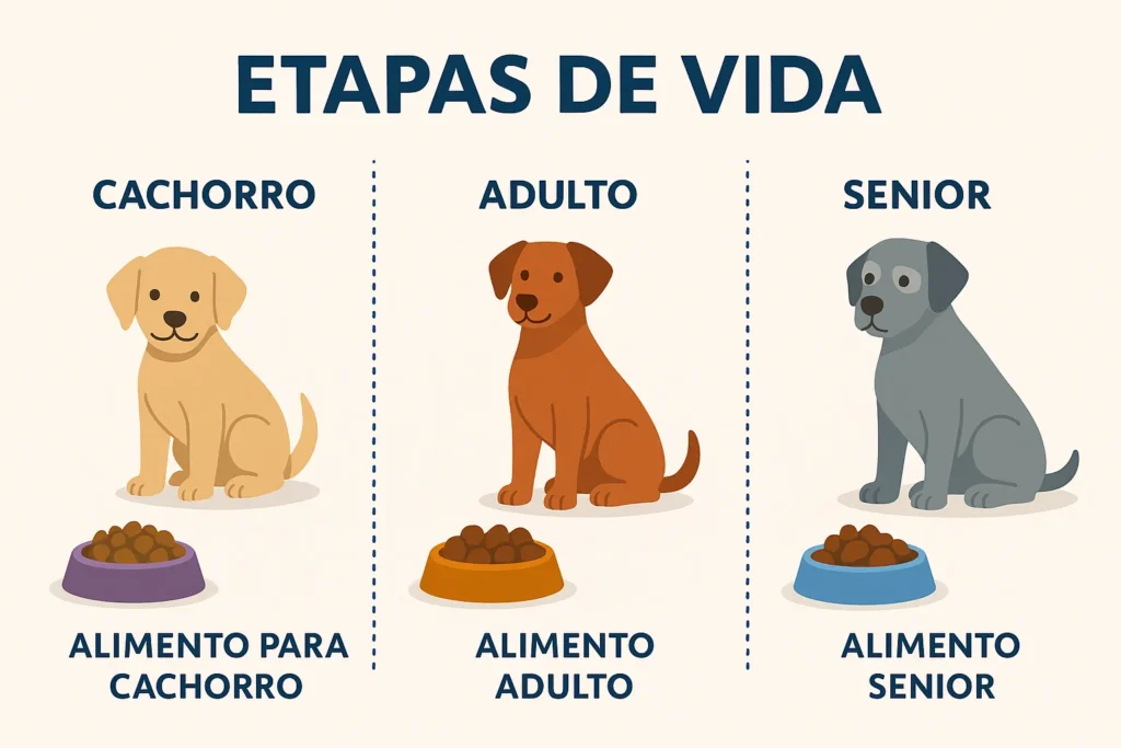 Cachorro, perro adulto y senior mostrando las diferentes necesidades nutricionales en cada etapa de vida