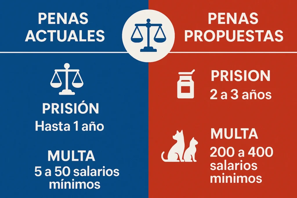 Comparación penas maltrato animal ley actual vs reforma Omar Fernández