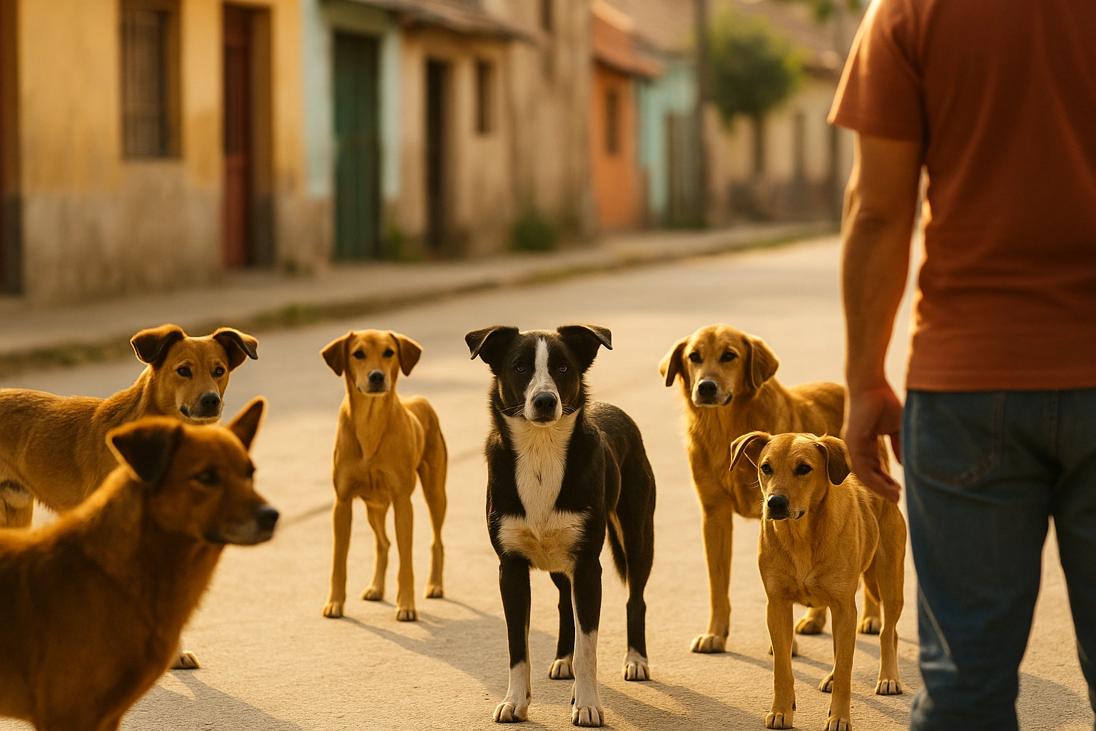 Perros callejeros evaluando presencia humana - por qué perros me han rodeado