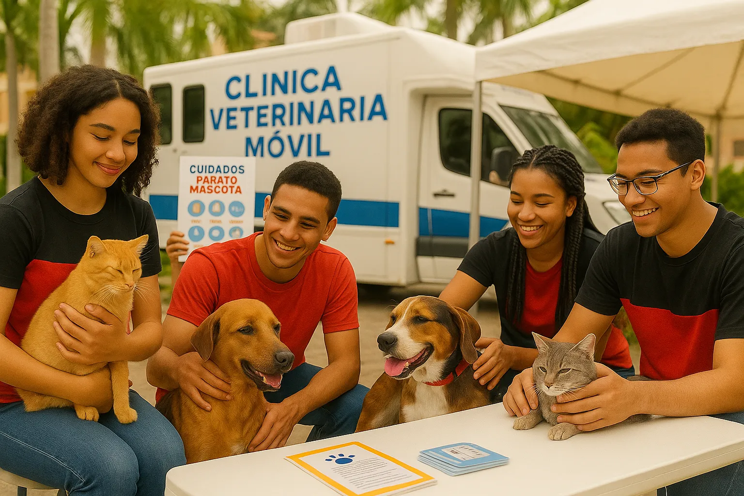 Estrategia comunitaria de Reto Rescate en acción con voluntarios y mascotas rescatadas