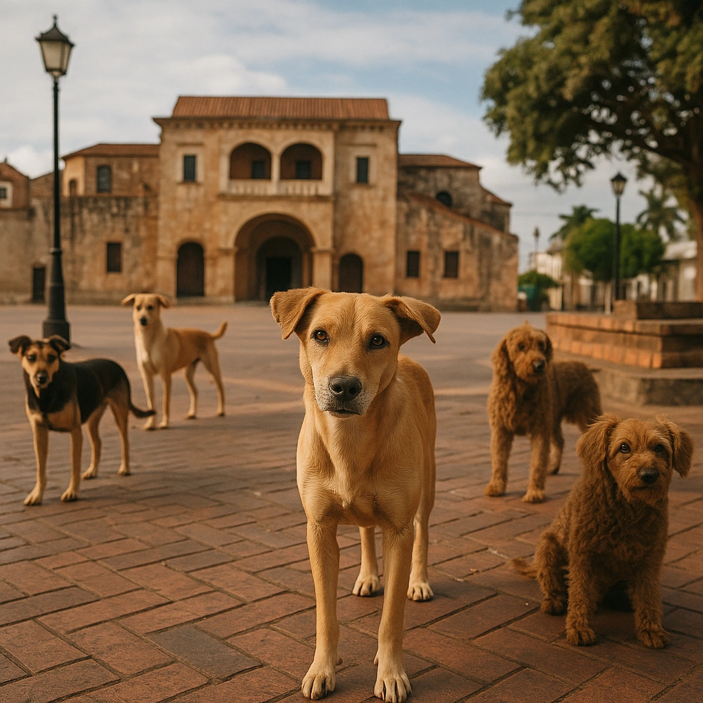 Perros callejeros en República Dominicana esperando implementación del reglamento Ley 248-12