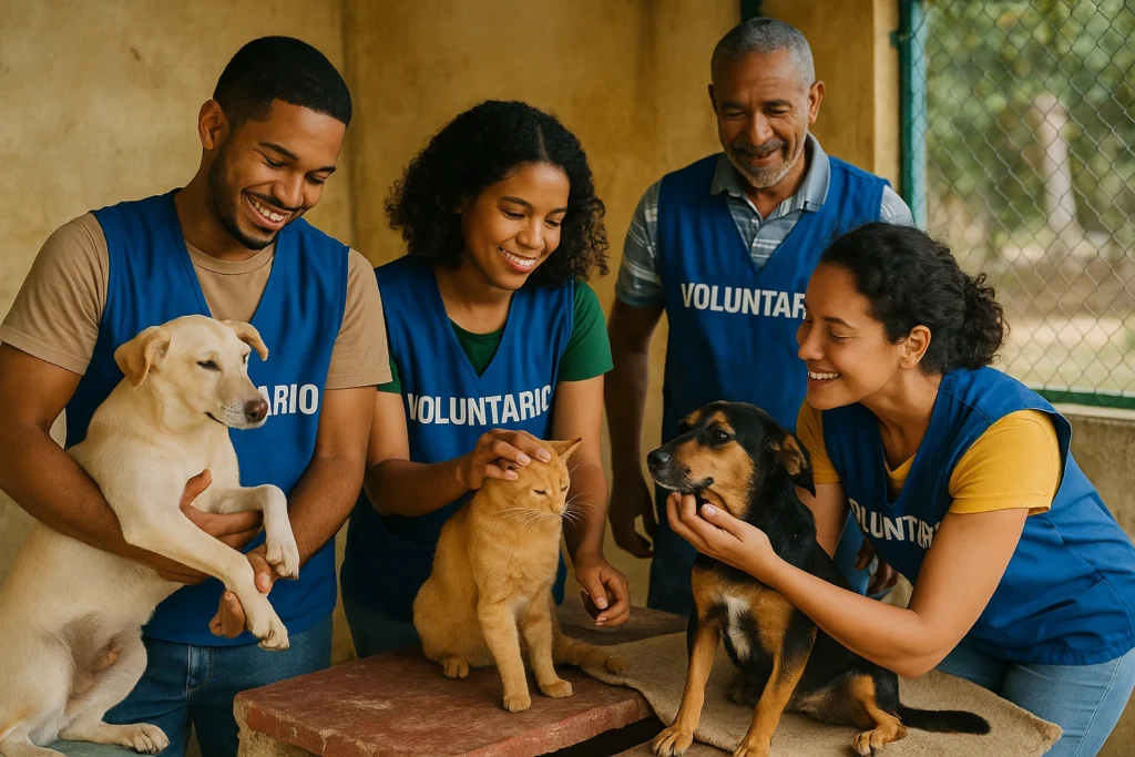 Voluntarios de Reto Rescate demostrando protección animal efectiva en ausencia de reglamento oficial