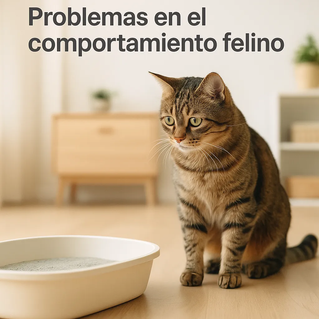Gato preocupado por problemas de eliminación fuera de la caja de arena
