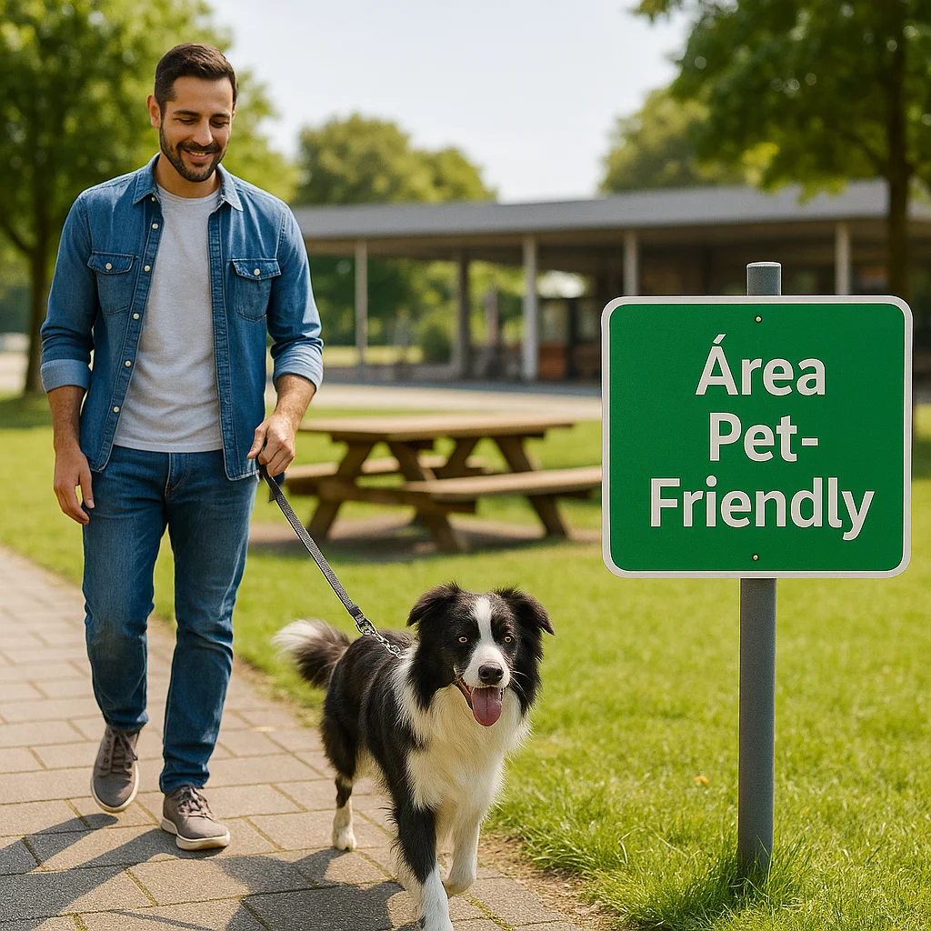 Parada de descanso segura con mascota en área de servicio
