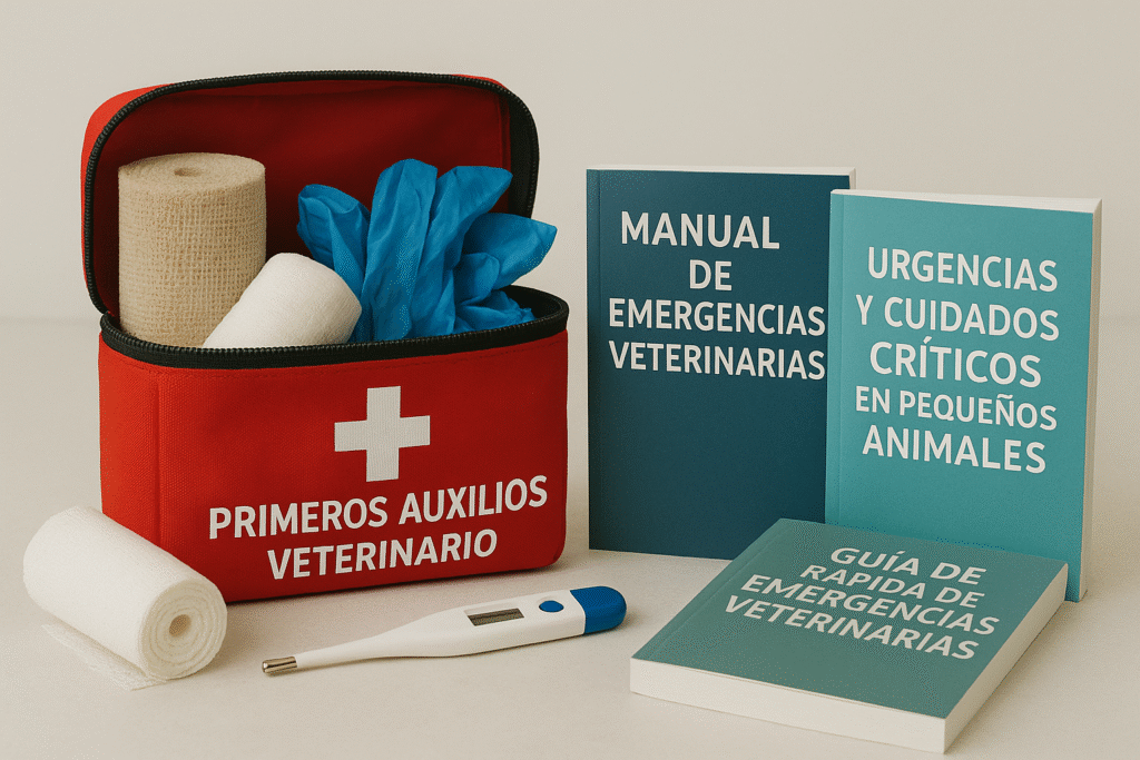 Kit de primeros auxilios veterinario con libros recomendados por especialistas para emergencias en mascotas