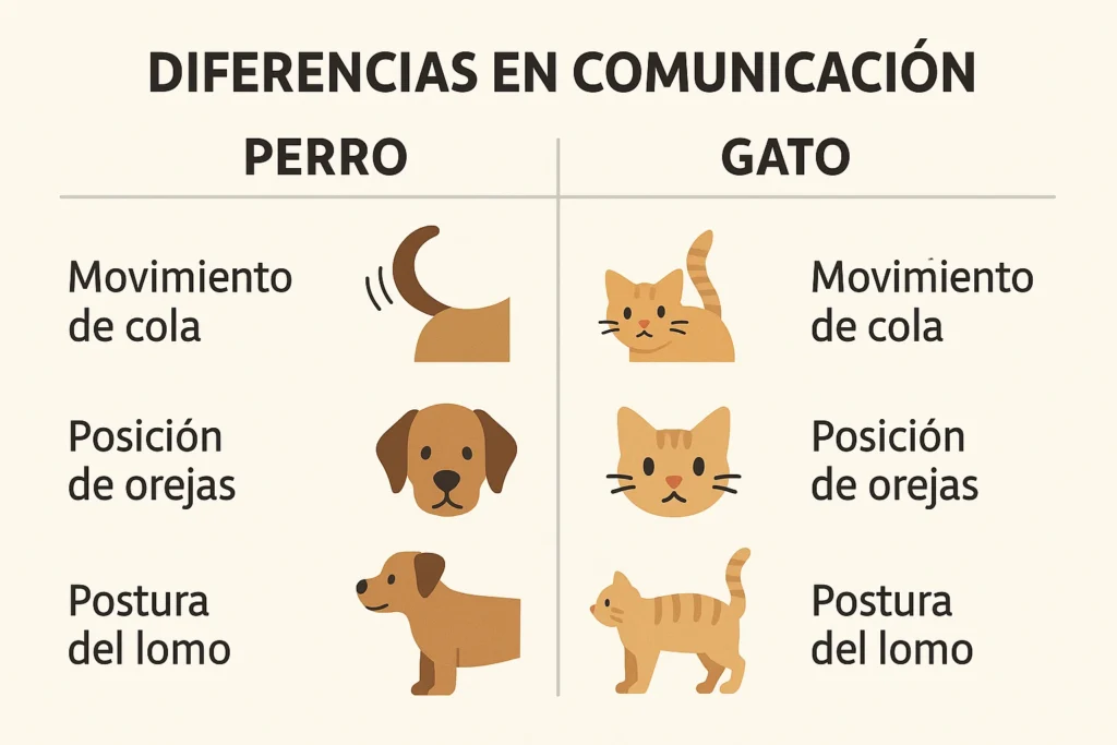 Infografía por qué perros gatos se pelean diferencias lenguaje corporal