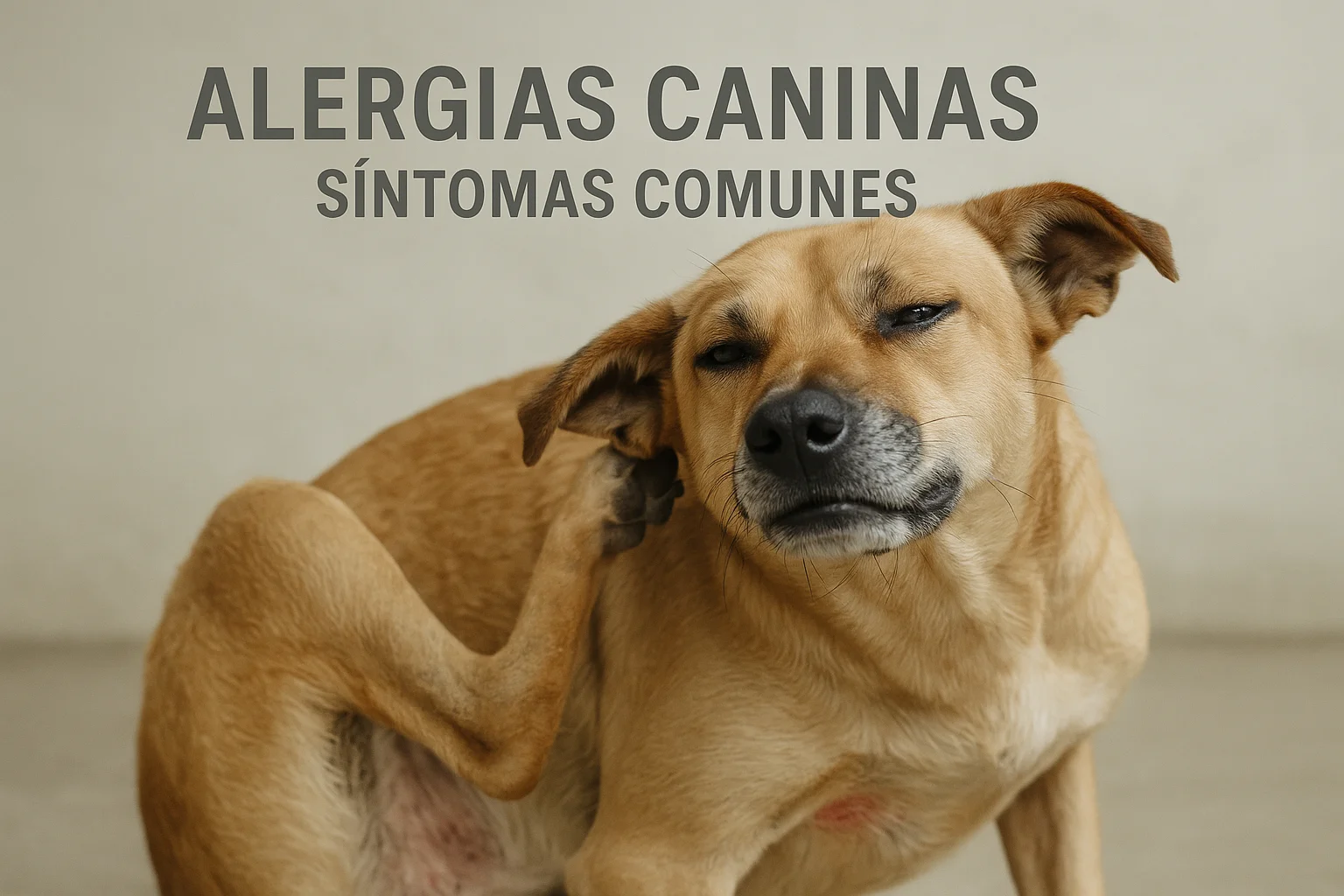 Perro con alergias rascándose intensamente la piel enrojecida