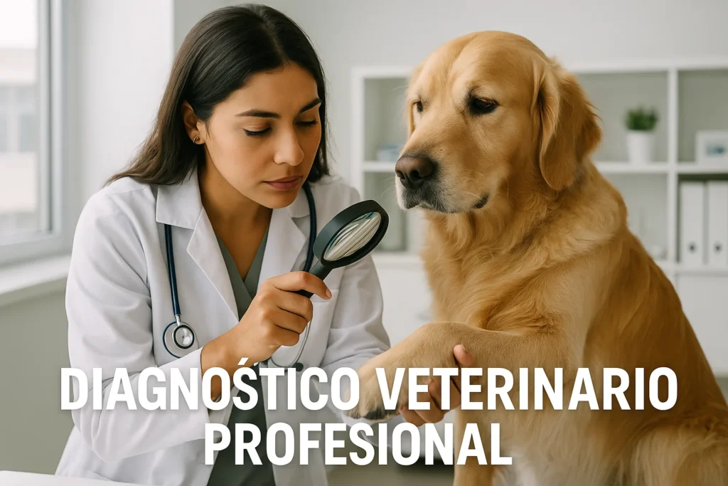 Veterinario realizando examen dermatológico a perro con alergias cutáneas