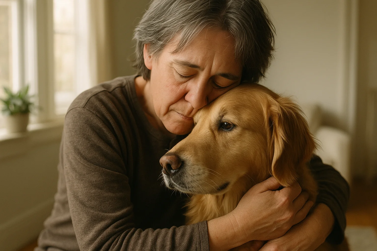 Persona abrazando a su perro mostrando el vínculo emocional y el duelo por pérdida de mascota