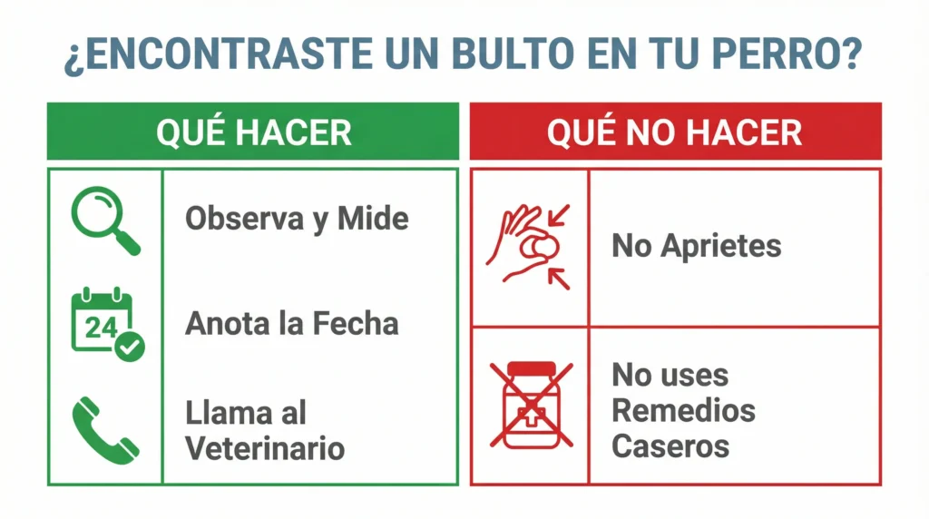 Infografía sobre qué hacer y qué no hacer si mi perro tiene un bulto en la pata.