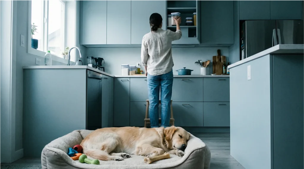 Dueño protegiendo a su perro almacenando alimentos tóxicos de forma segura
