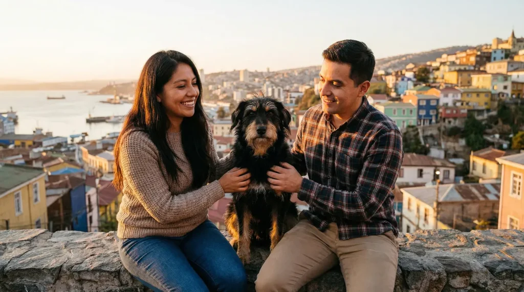 Pareja joven decide adoptar un perro en Valparaíso.