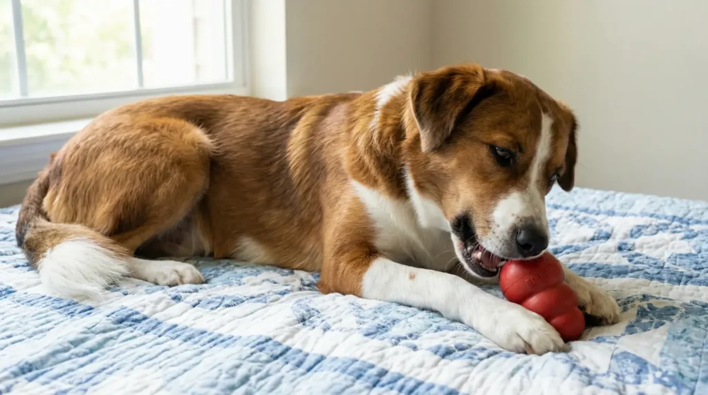 Perro sano y feliz en RD después de completar su tratamiento para la sarna.