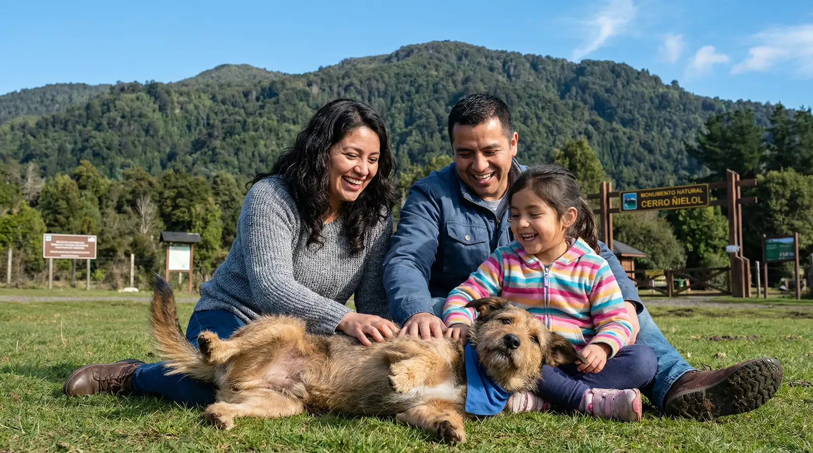 Familia feliz decide adoptar un perro en Temuco.