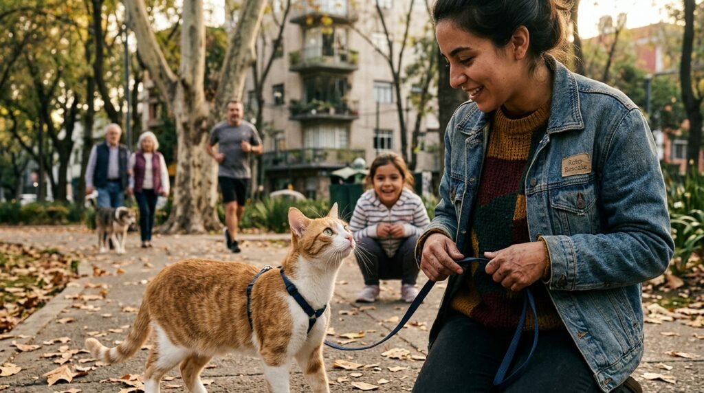 beneficios de pasear a mi gato con arnes