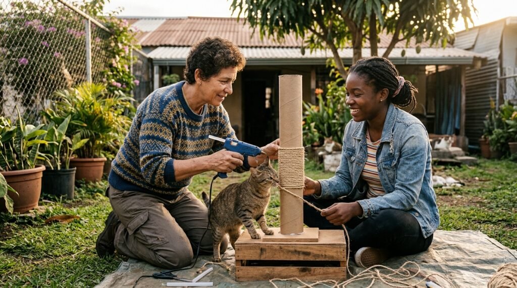 como hacer un rascador para gatos casero facil